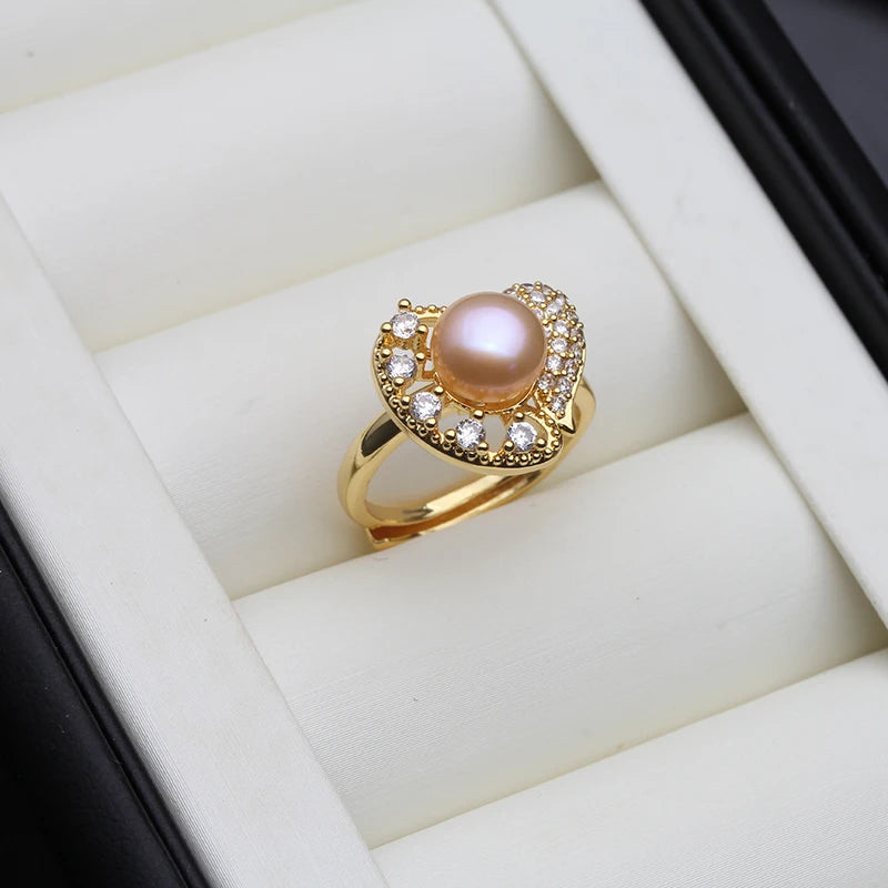 Real Natural Freshwater Pearl Rings Woman,Gold Plated Cultured Pearl Rings Adjustable