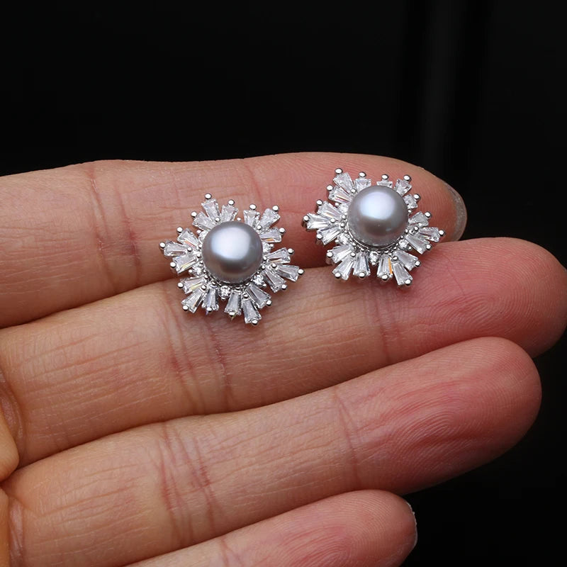 100% Real Natural Pearl 925 Sterling Silver Earring Woman,Classic Wedding Freshwater Pearl Earrings Anniversary Gift