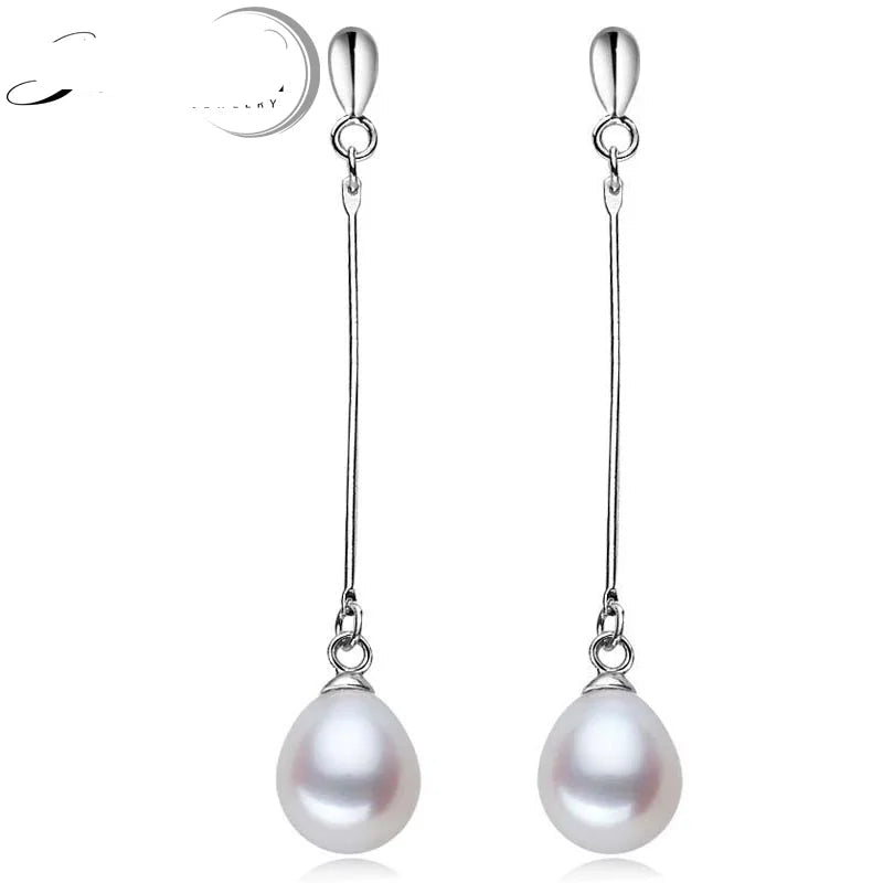 Real 925 Sterling Silver Freshwater Long Pearl Earrings For Women,Natural Pearl Earring Drop