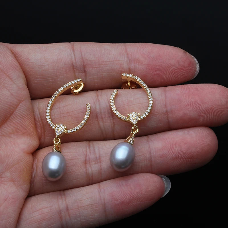 Trendy Long Freshwater Black Pearl Earrings Jewelry Woman,Cultured Natural Pearl Earrings Silver 925