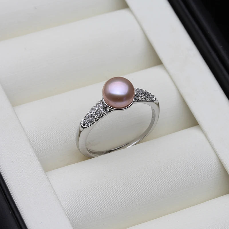 Real Natural Freshwater Pearl Rings,White Sterling Silver Pearl Ring Adjustable