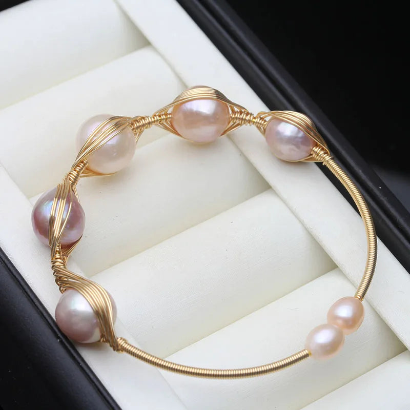 Freshwater Pearl Bracelet for Women,14k Gold Plated Natural Pearl Bracelets