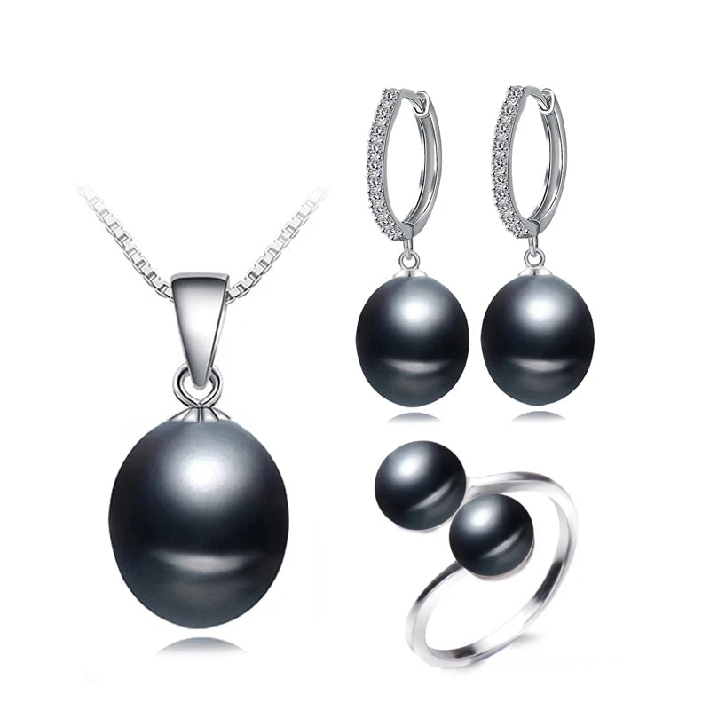 Pearl Set With Pearl Earrings And Necklace,925 Silver Natural Pearls Jewellery Set