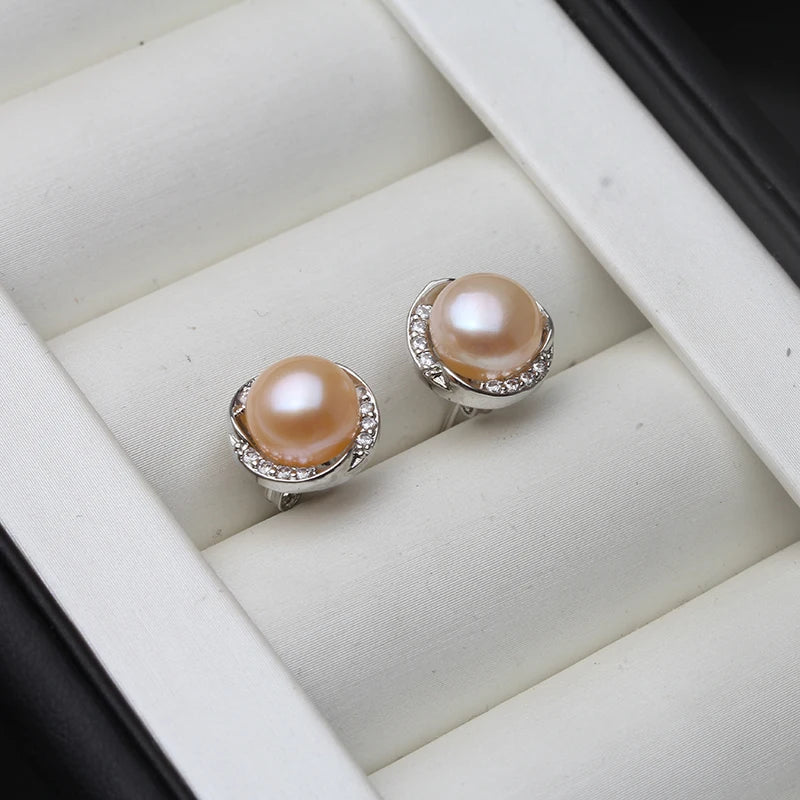 Natural Freshwater Black Pearl Earrings JewelrySilver 925 Stud Earrings with Pearls