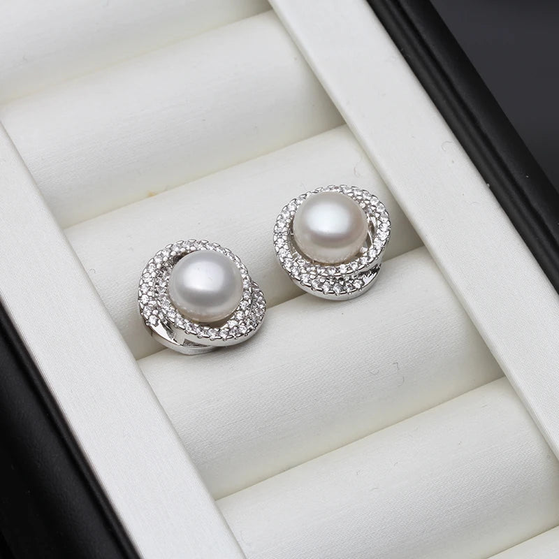 Real Natural Freshwater Gray Flat Pearl Earring For Women,Bridal 925 Sterling Silver Stud Earrings
