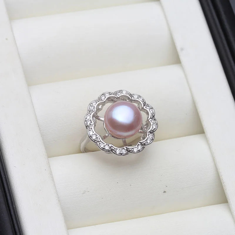 Real Freshwater Pearl Rings Women,White Adjustable Natural Cultured Pearl Rings 925 Silver