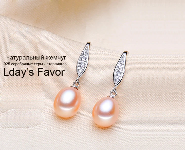Real Grey Freshwater Pearl Earrings 925 Silver Pearl Drop Earring