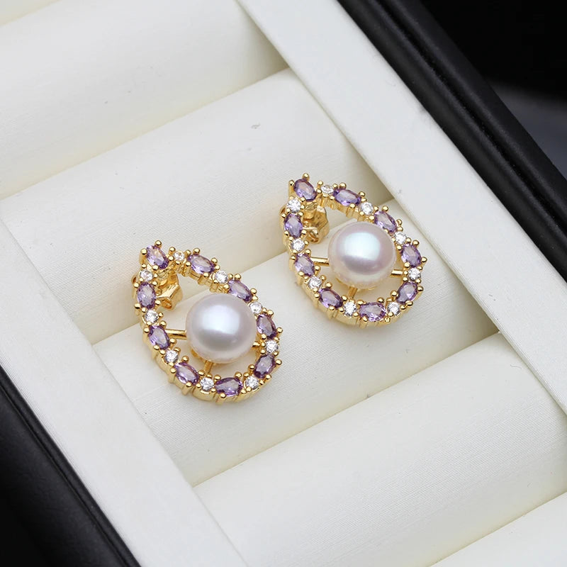 Natural Freshwater Pearl Earrings Genuine Stud Earrings