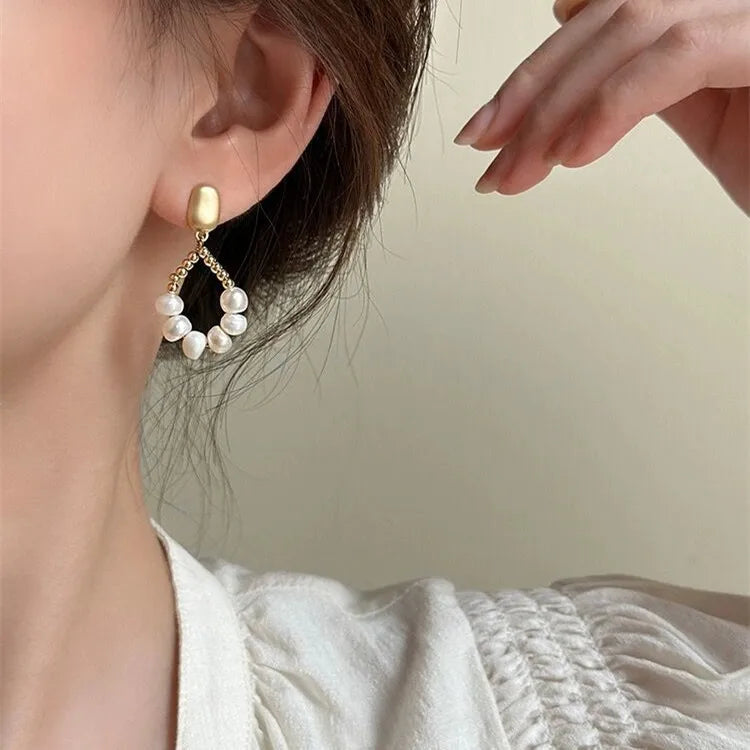 100% Natural Freshwater Pearl 14K Gold Filled Water Drop Tassels Stud Earrings Jewelry  Anti Allergy