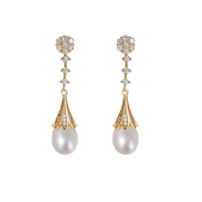 Real Freshwater Natural Pearl Earrings Gold Plated Earring