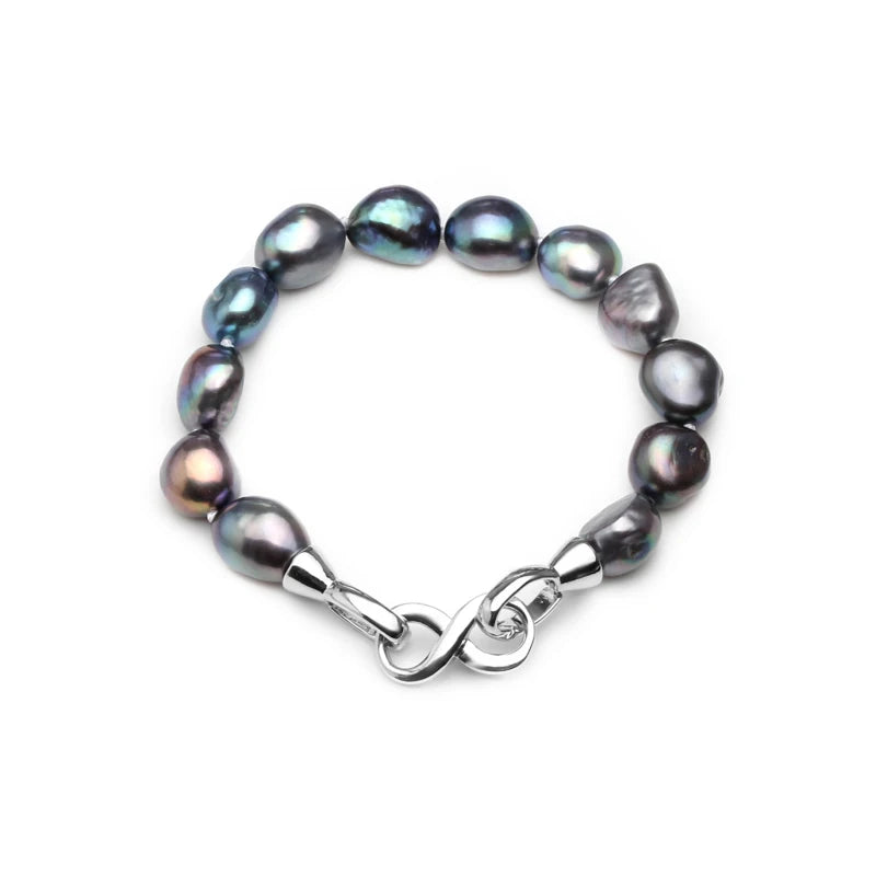 Charm Bracelet Fine Natural Freshwater Big Pearl 925 Sterling Silver Pearl Bracelet