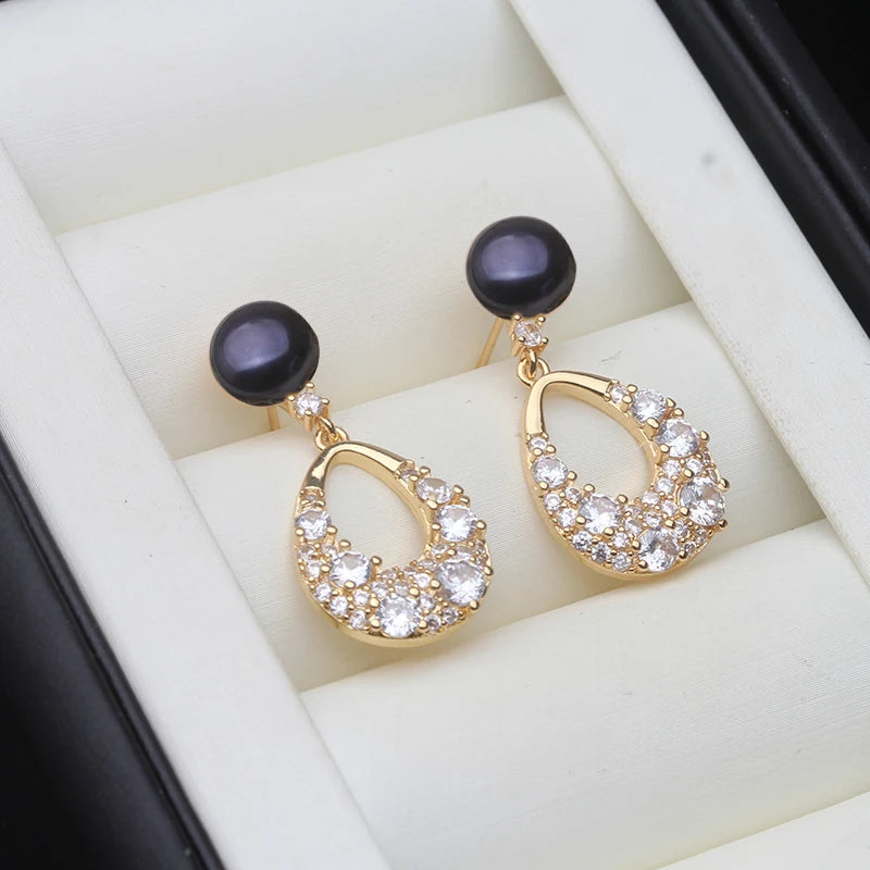 Genuine Freshwater Pearl Drop Earrings For Women,925 Silver Natural Dangle Pearl Earrings