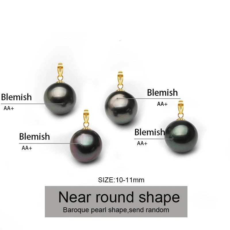 Real Natural Black Tahitian Pearl Pendant Women,18k Gold Pearl Pendant WITHOUT Chain  AA+ Grade
