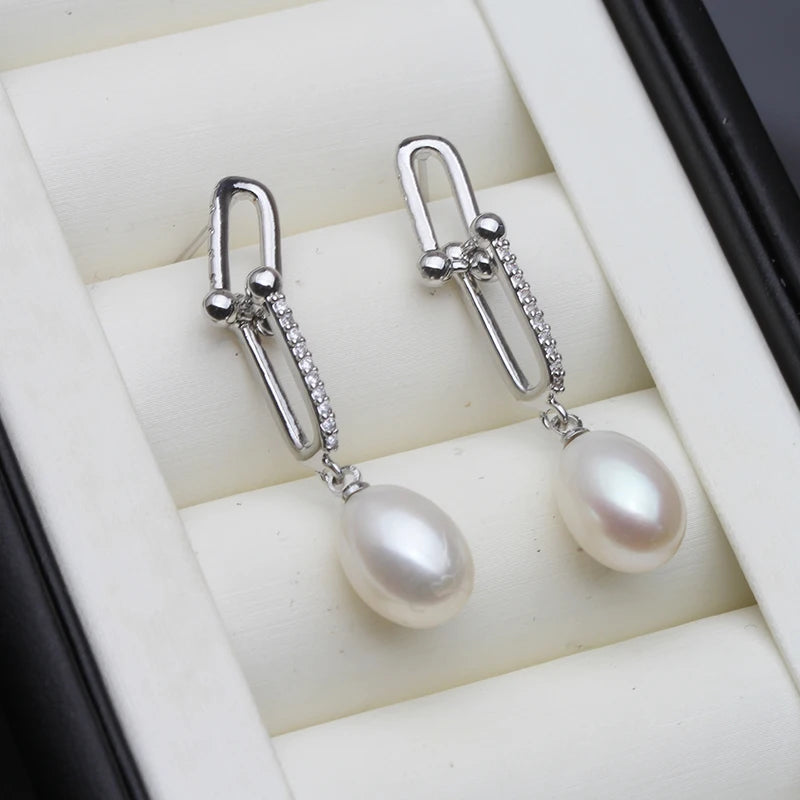 Genuine Freshwater Pearl Earrings Jewelry Woman,Cute Sterling Silver 925 Black Pearl Earrings Wife Mother Gift White Pink