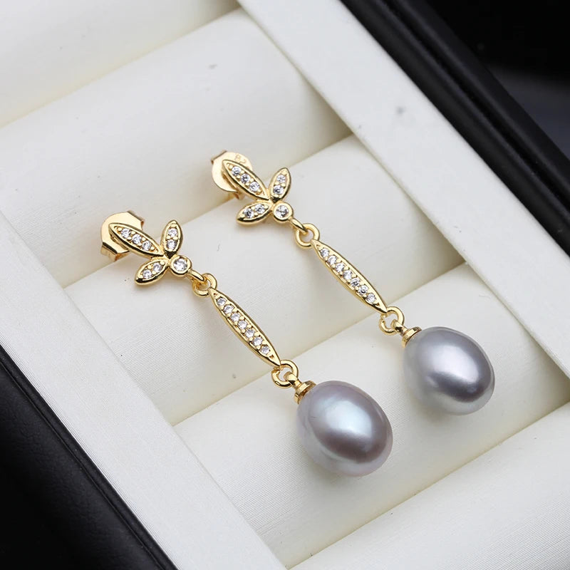 Genuine Freshwater Pearl Earring for Women,18k Gold Plated Pearl Drop Earrings
