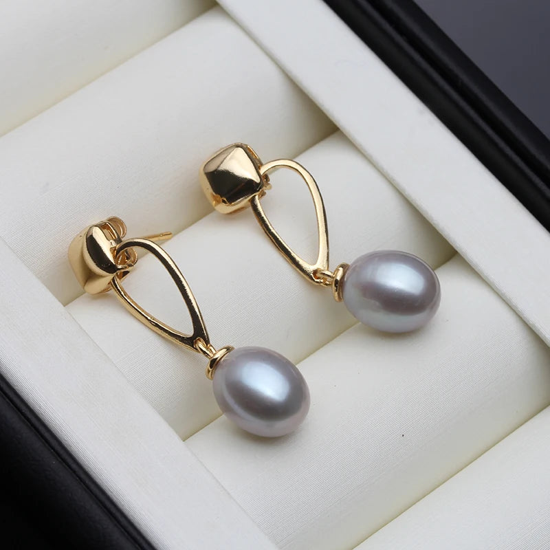 Genuine Black Pearl Earrings Cultured Natural Freshwater Earrings