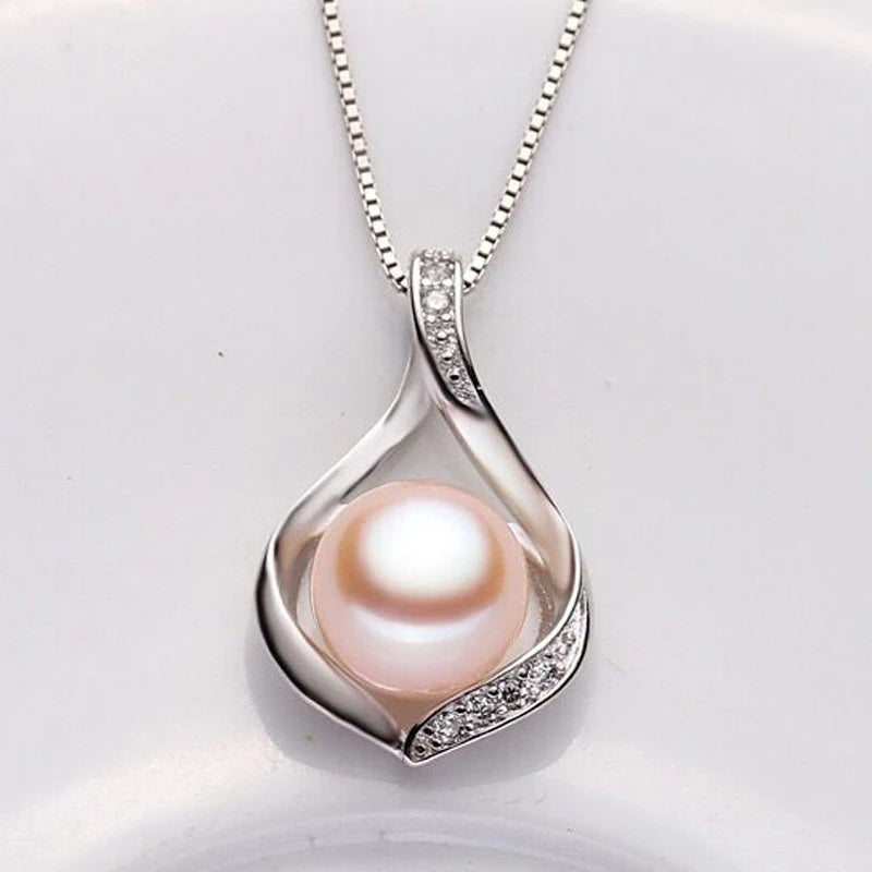 Real Natural Freshwater Black Pearl Pendant Jewelry ,Cute 925 Silver Pearl Necklace