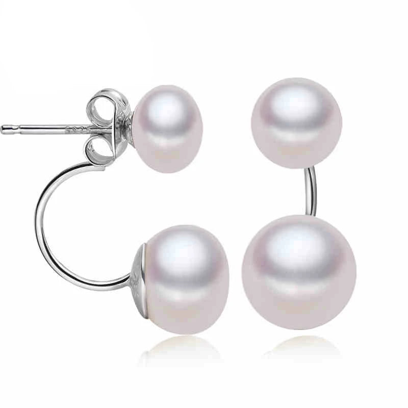 Natural Pearl Stud Earrings Jewelry S925 Sterling Silver Genuine
