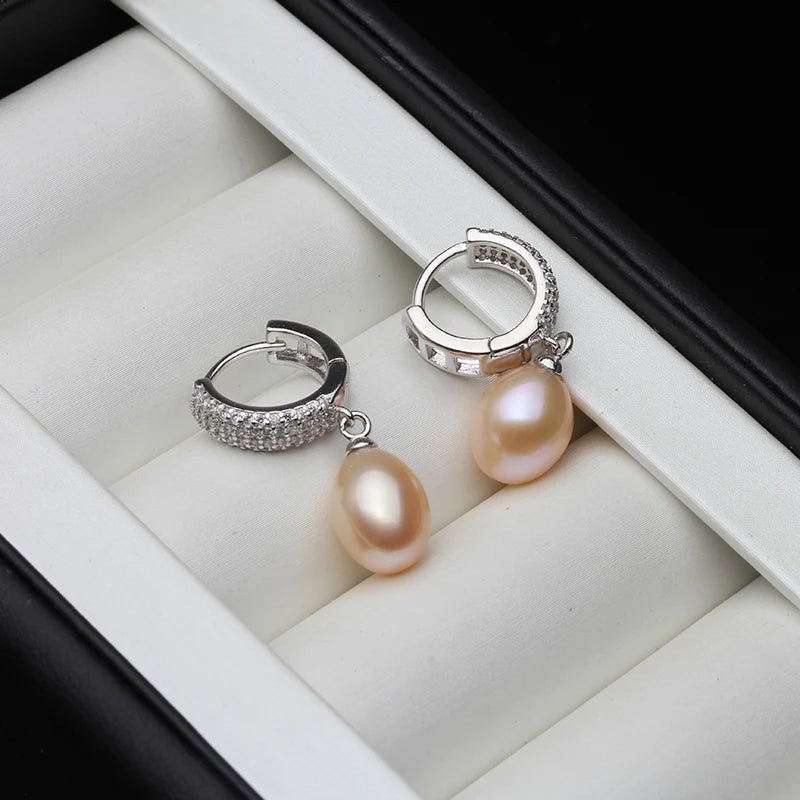 Genuine Silver 925 Pearl Earring Jewlery Natural Fresh water Earrings Woman Pearl