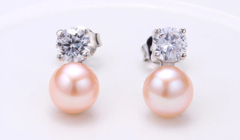 Genuine Natural Freshwater Pearl Earrings 925 Sterling Silver Stud Earrings With Natural Pearls