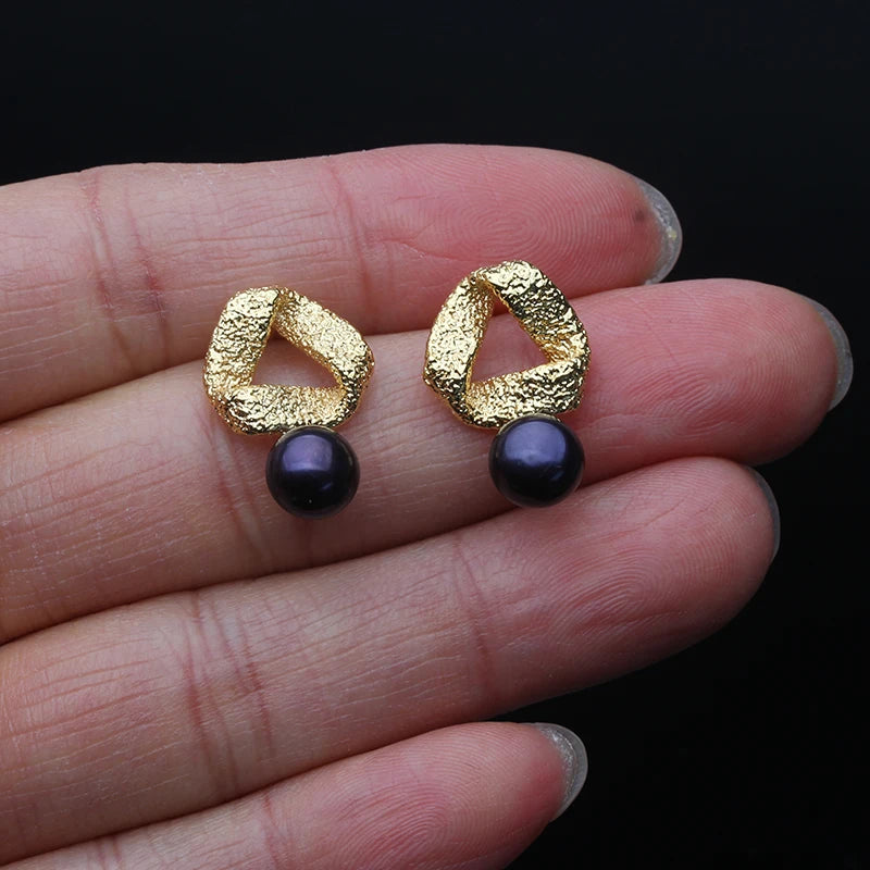 Genuine Freshwater Stud Earrings Pearl,Cute Bridal White Natural Pearl Earrings Wife Mother Birthday Gift Gray Purple