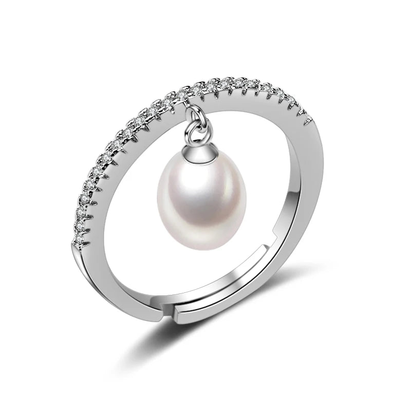 Genuine Freshwater Ring With Real Pearls Woman,925 Sterling Silver Natural Pink Pearl Ring Adjustable