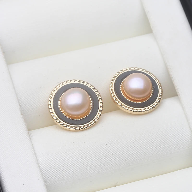 Genuine Natural Freshwater Silver 925 Pearl Earrings,Cute Fine Stud Earrings Pearl Wife Mother Engagement Gift Black White Pink