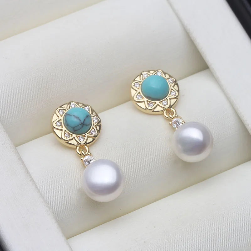 Genuine Silver 925 White Pearl Earrings Jewelry Women,Cultured Natural Freshwater Earrings Pearl Dangle