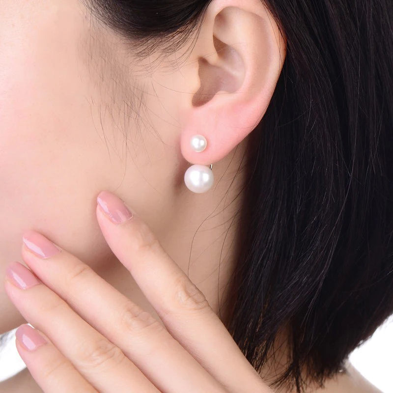 Real Natural Double Black Pearl Earrings 925 Sterling Silver Freshwater Stud Earrings With Pearls