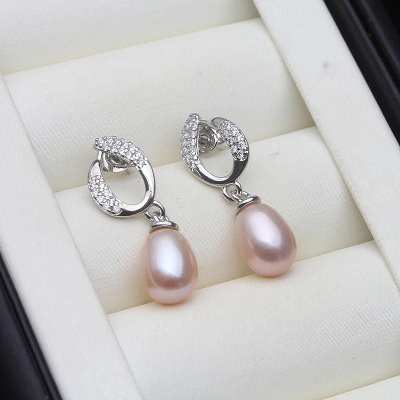 Natural Freshwater Stud Earrings With Pearls,Vintage Silver 925 Pearl Earrings