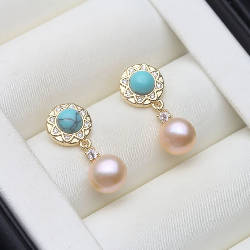 Genuine Silver 925 White Pearl Earrings Jewelry Women,Cultured Natural Freshwater Earrings Pearl Dangle