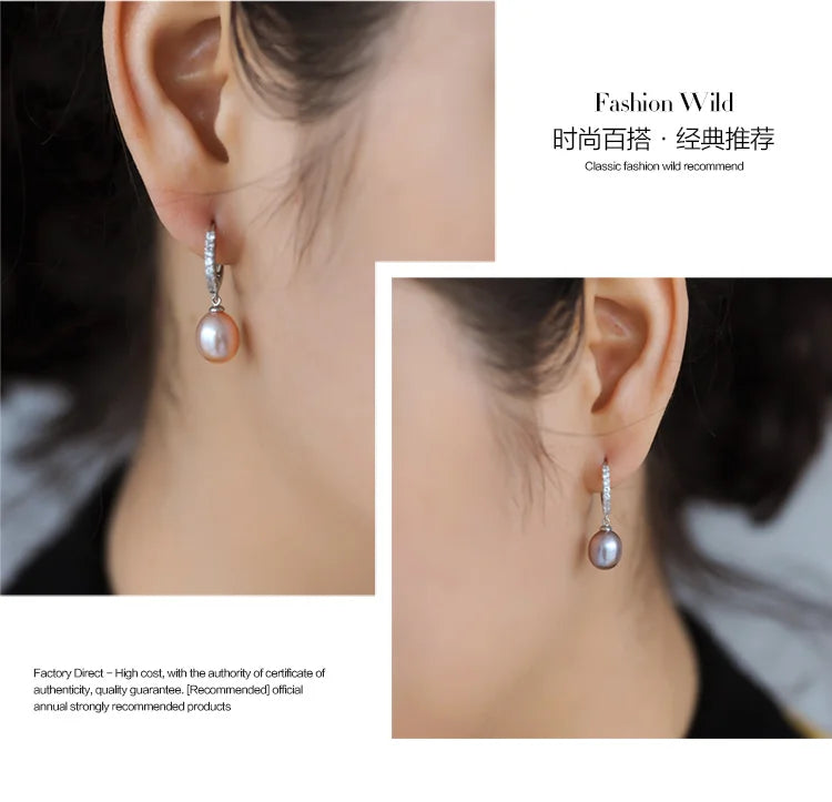 Top Quality White Pearl Earrings For Women,cute Fashion Real 925 Silver Black Freshwater Fine Pearl