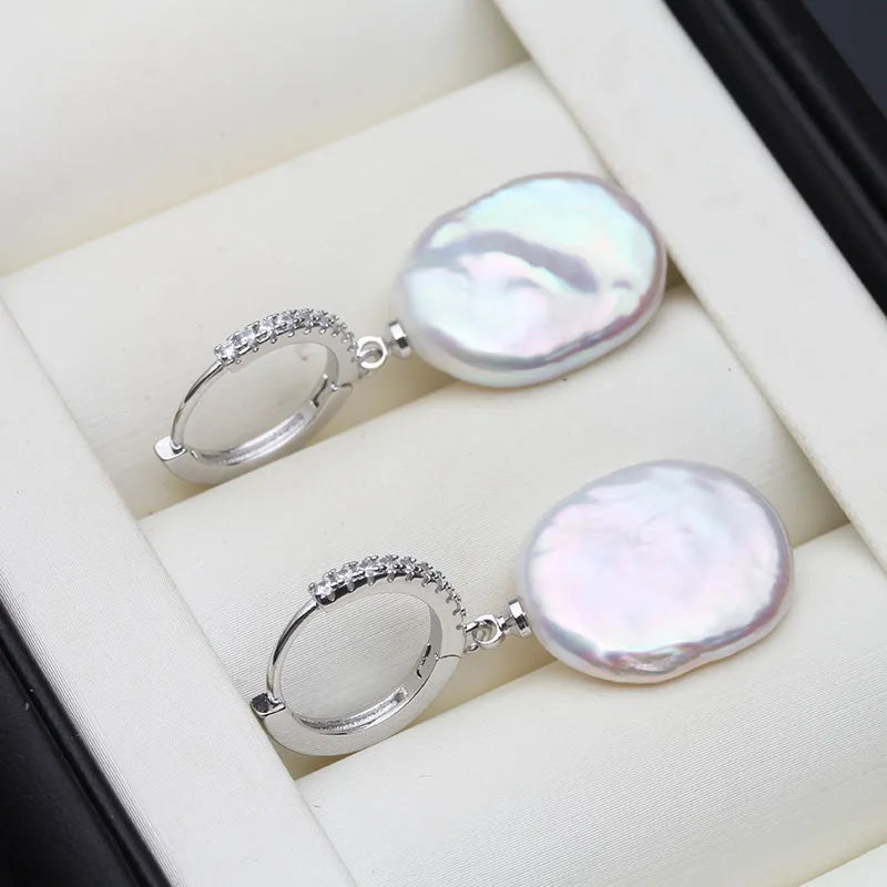 Baroque Silver 925 Pearl Earrings For Women,Real Cultured Natural Freshwater Earrings