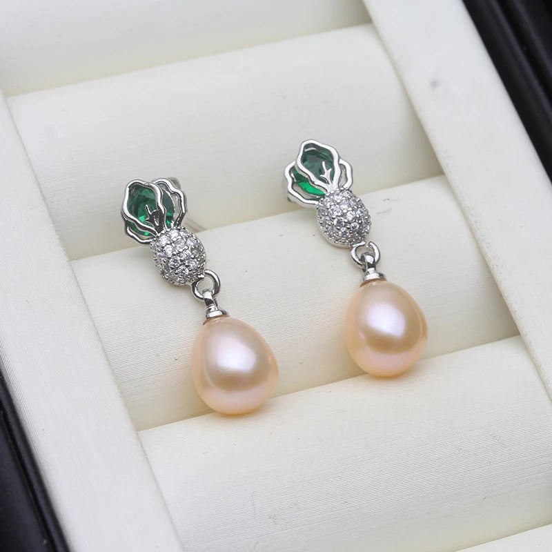 Beautiful Natural Freshwater Pearl Earrings For Women,Cute White 925 Silver Pearl Drop Earring