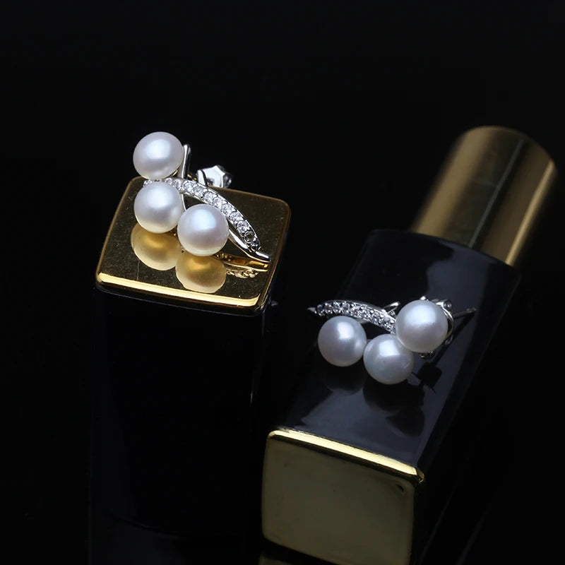 Real Natural Freshwater Pearl Earring925 Sterling Silver Stud Earrings Pearl Fine Jewelry