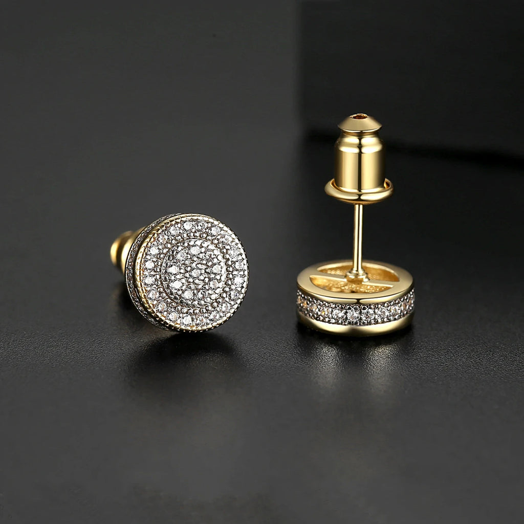 Elegant Small Hip Hop Round Stud Earrings Korean Style AAA Black/White Cubic Zircon Fashion Jewelry for Men/women