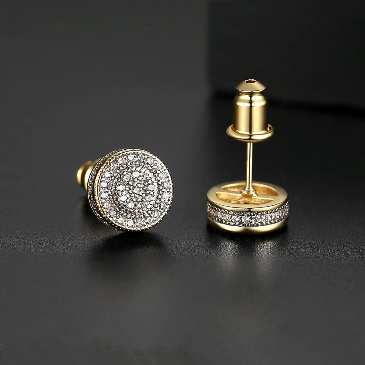 Elegant Small Hip Hop Round Stud Earrings Korean Style AAA Black/White Cubic Zircon Fashion Jewelry for Men/women