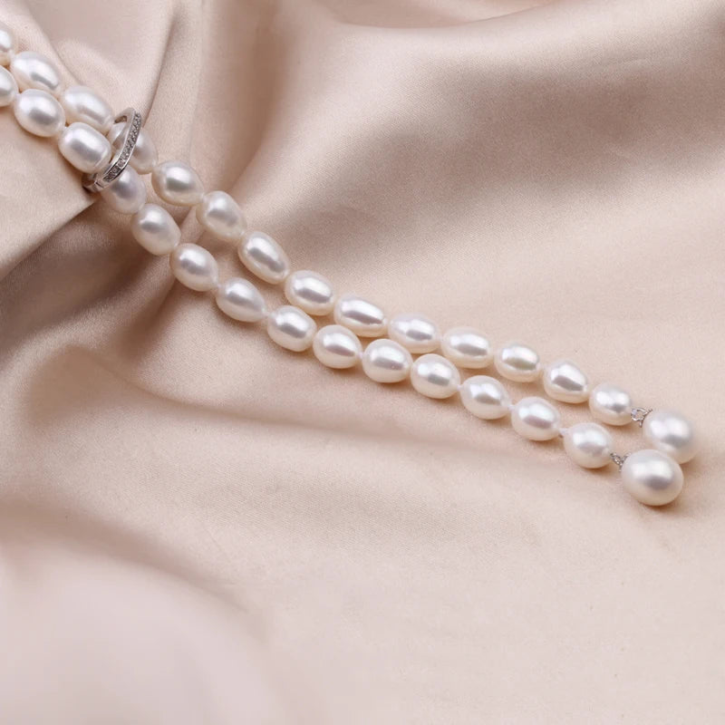 Beautiful Freshwater Long Pearl Necklace for Women,Water Drop Natural Pearl Necklace 925 Silver