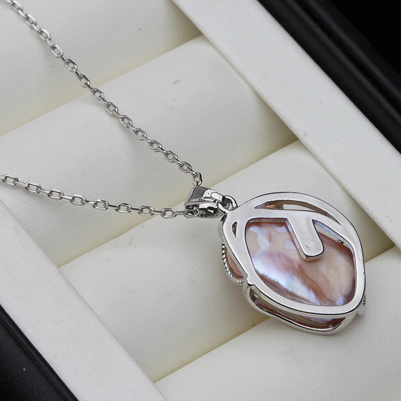 Real Original Baroque Natural Freshwater Pearl Necklace F,Large Sterling Silver Pendant
