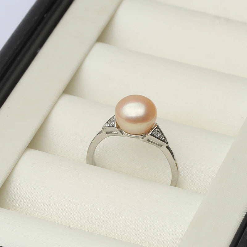 Real Natural Freshwater Pink Pearl Rings For Women,925 Sterling Silver Pearl Ring Adjustable