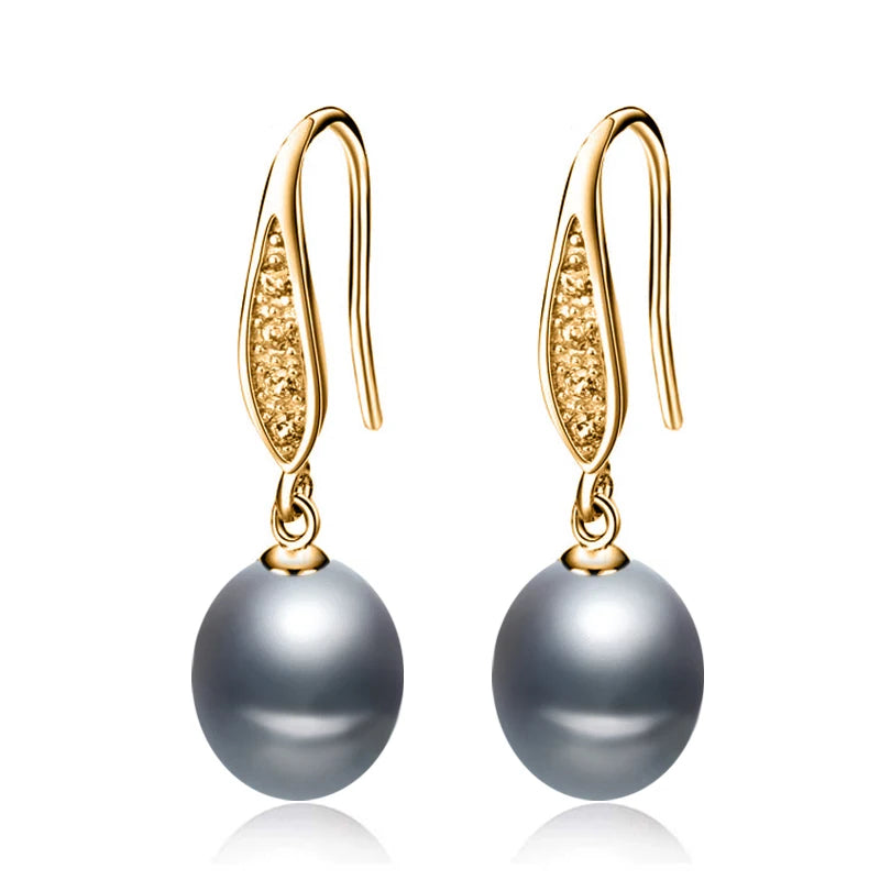 Real Black Natural Freshwater Pearl Earrings 925 Sterling Silver Dangling Pearl Earrings