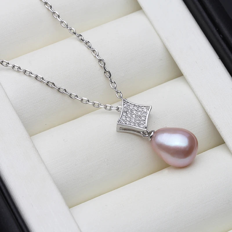 925 Sterling Silver Pearl Necklace For Women,Cultured Natural Fresh Water Pendant