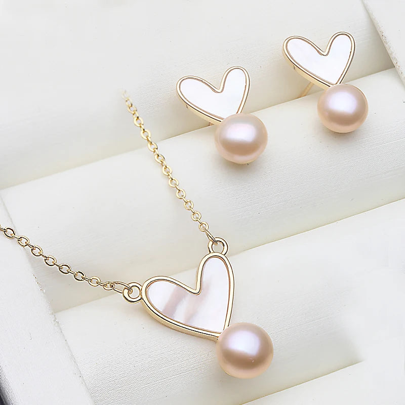 Beautiful Set With Pearl Earrings And Necklace Woman,Real Natural Freshwater Pearl Set Silver Wife Mother Birthday Gift White