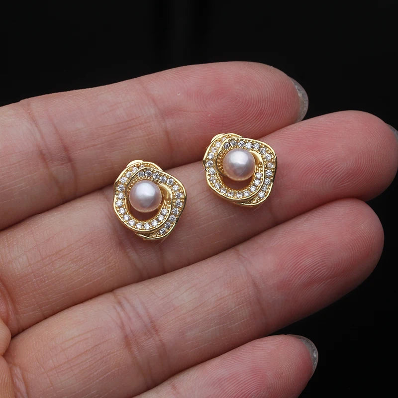 Real Natural Pearl Necklace and Earrings Set,Gold Plated Freshwater Pearl