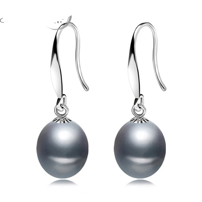 Real Freshwater Gray Pearl Earrings 925 Silver Black Natural Pearl Earring