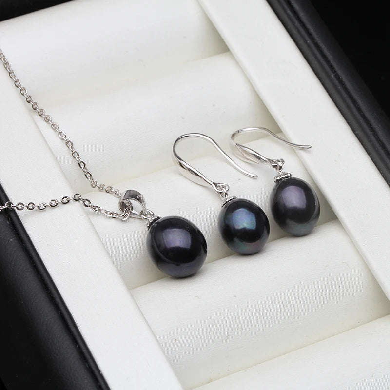 Natural Freshwater Set With Pearl Earrings And Necklace 925 Silver Jewelry Set