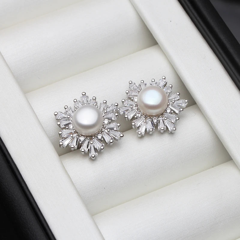 Real Silver 925 Fine Pearl Earrings Natural Freshwater Jewelry Pearl Earring