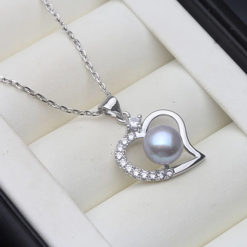 Trend Natural Cultured Fresh Water Pearl Heart Pendant 925 Silver Woman,White Pearl Pendant