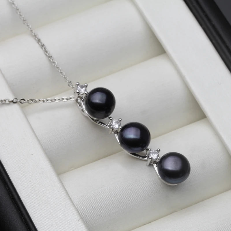 2025 New Freshwater Natural Black Pearl Pendant Women, 925 Silver Pearl Necklace