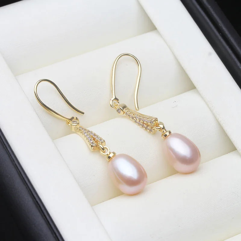 Beautiful Freshwater Black Pearl Earrings For Women,Gold Plated Pearl Stud Earring